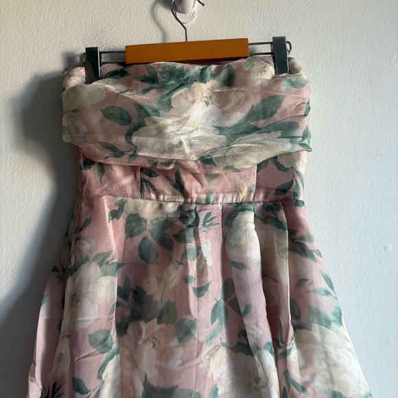 Maniju Sz M Floral Iridescent Wedding Evening Strapless Maxi Gown Dress - Picture 3 of 12